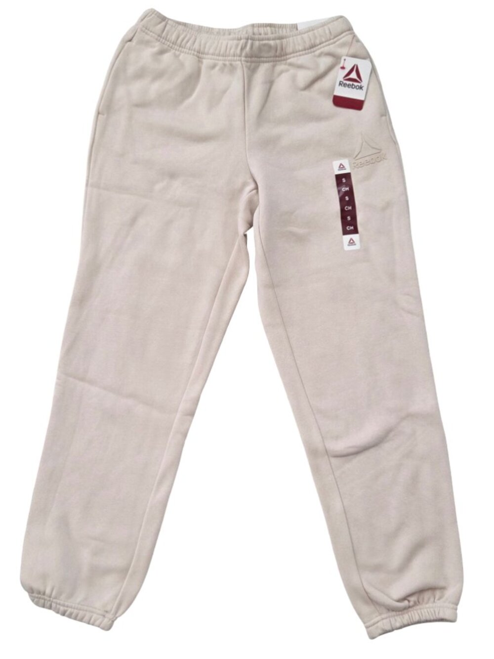 Reebok Sweatpants Womens S Cream Fleece Jogger Pants Cuffed Logo NWT Athleisure